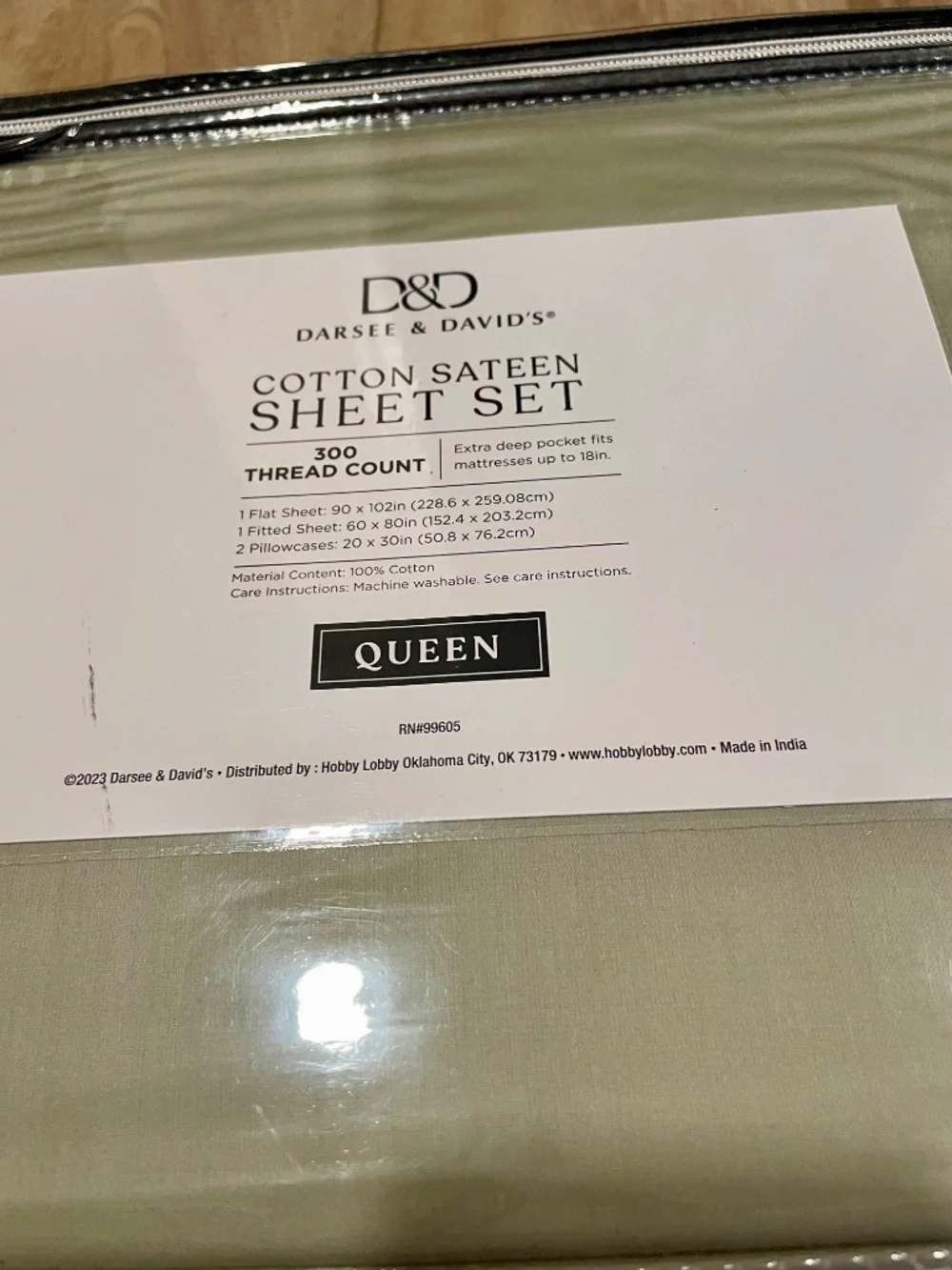 Darsee & David's 300 Thread Count Cotton Sateen Sheet Set Queen Size Sage Green
